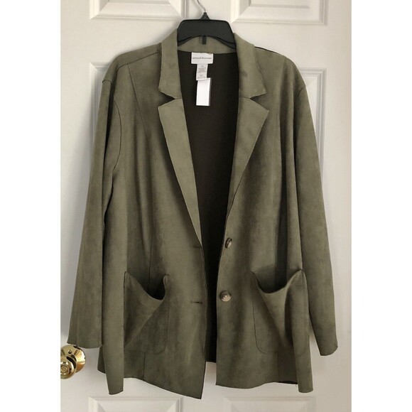 ALFRED DUNNER SIZE XL FAUX SUEDE CAR COAT 2 BUTTON FRONT 2 POCKETS COLLARED NECK - Picture 6 of 9